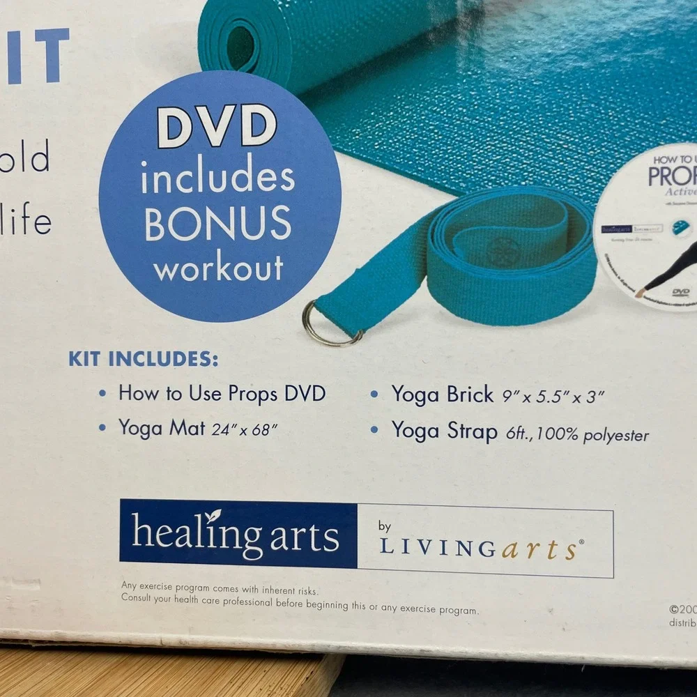 Healing Arts Living Arts Beginner Yoga Kit Mat Brick Strap DVD Mind Body Fitness